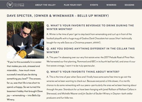 Bells Up Winemaker Dave Specter Featured In #WVCellarSeason Q&A