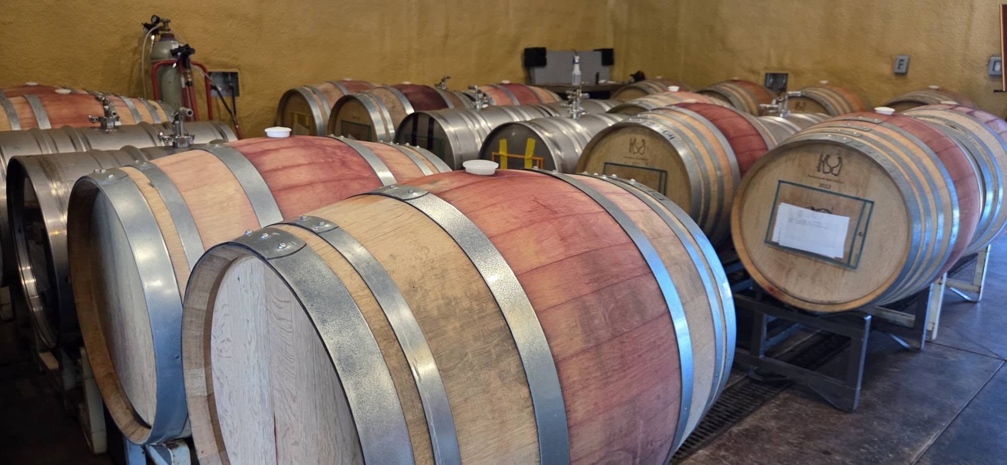 Oak and stainless barrels in the Bells Up barrel room